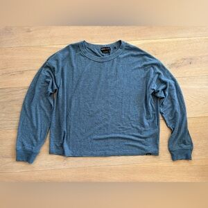 PrAna Cozy Up Long Sleeve Crew in bluff blue yoga athlesiure hemp blend - M